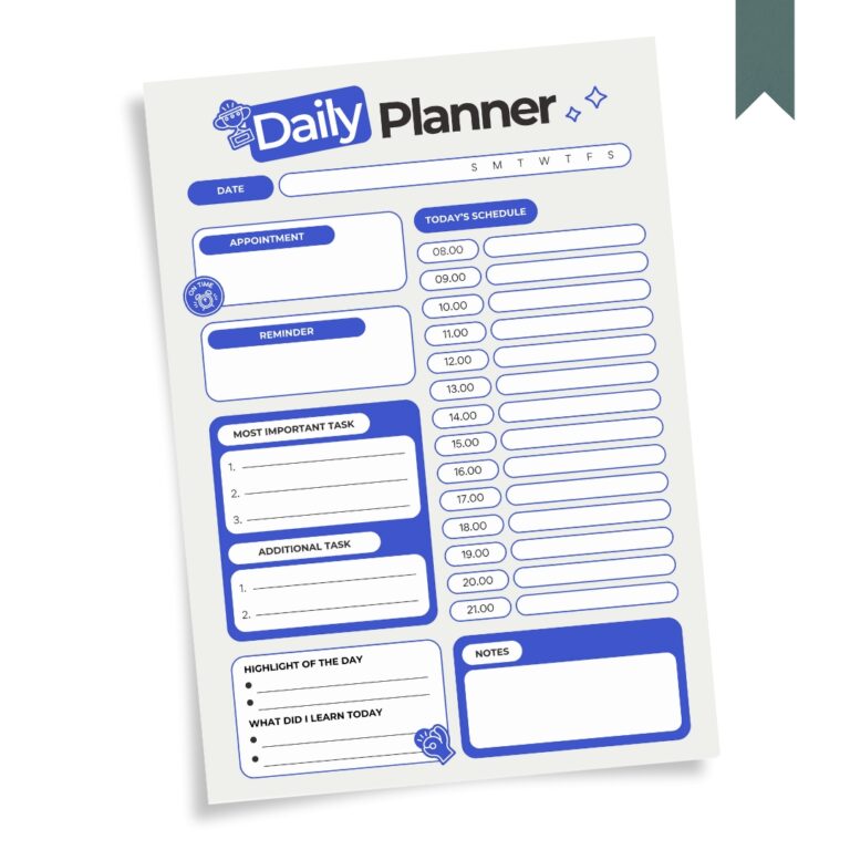 Blue & White Bold Daily Planner